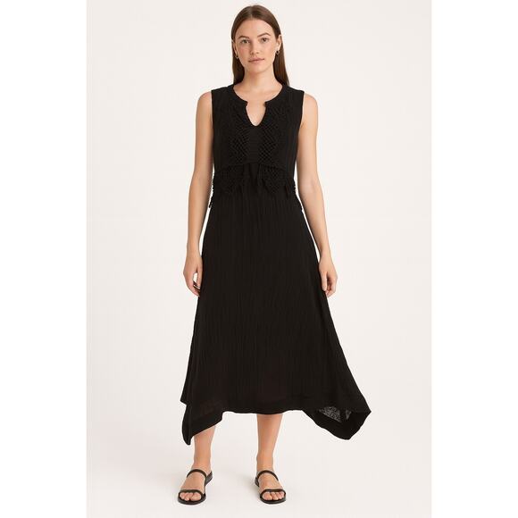 Gypsy 05 Global Village Black Cotton Boho V Neck Sleeveless Dress size Small - Picture 1 of 7